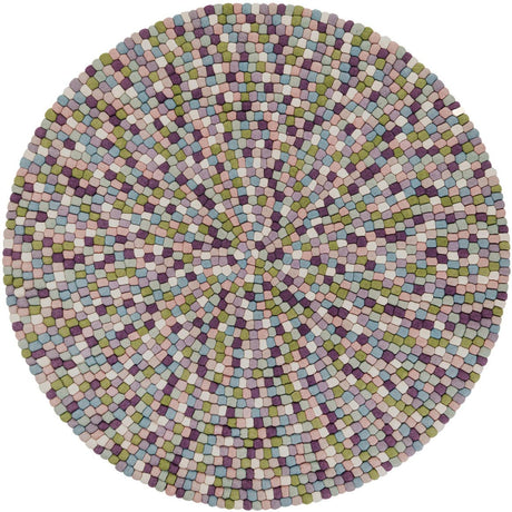 Pink and Purple 6' 1 x 6' 1 Felt Ball Round Area Rug Stunning All Natural 100% Wool Luxury Hand Woven Carpet for Modern Home Interiors Soft Touch Marshmallow Rug for Sale at Rug Engine