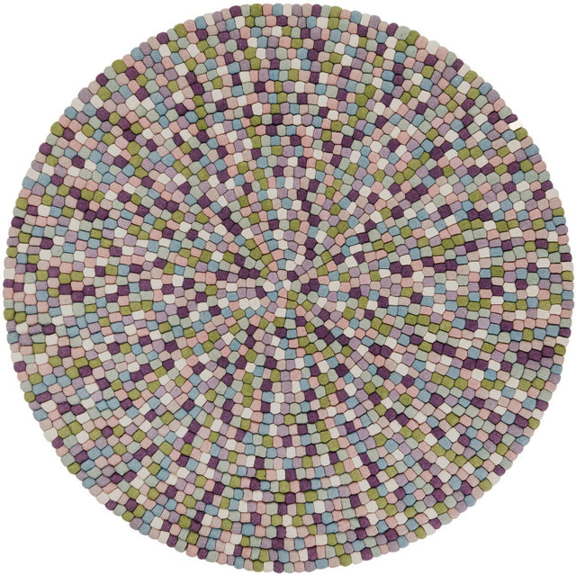 Pink and Purple 6' 1 x 6' 1 Felt Ball Round Area Rug Stunning All Natural 100% Wool Luxury Hand Woven Carpet for Modern Home Interiors Soft Touch Marshmallow Rug for Sale at Rug Engine