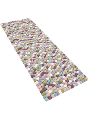 Pink and Purple 2' x 6' 1 Felt Ball Runner Area Rug Stunning All Natural 100% Wool Luxury Hand Woven Carpet for Modern Home Interiors Soft Touch Marshmallow Rug for Sale at Rug Engine
