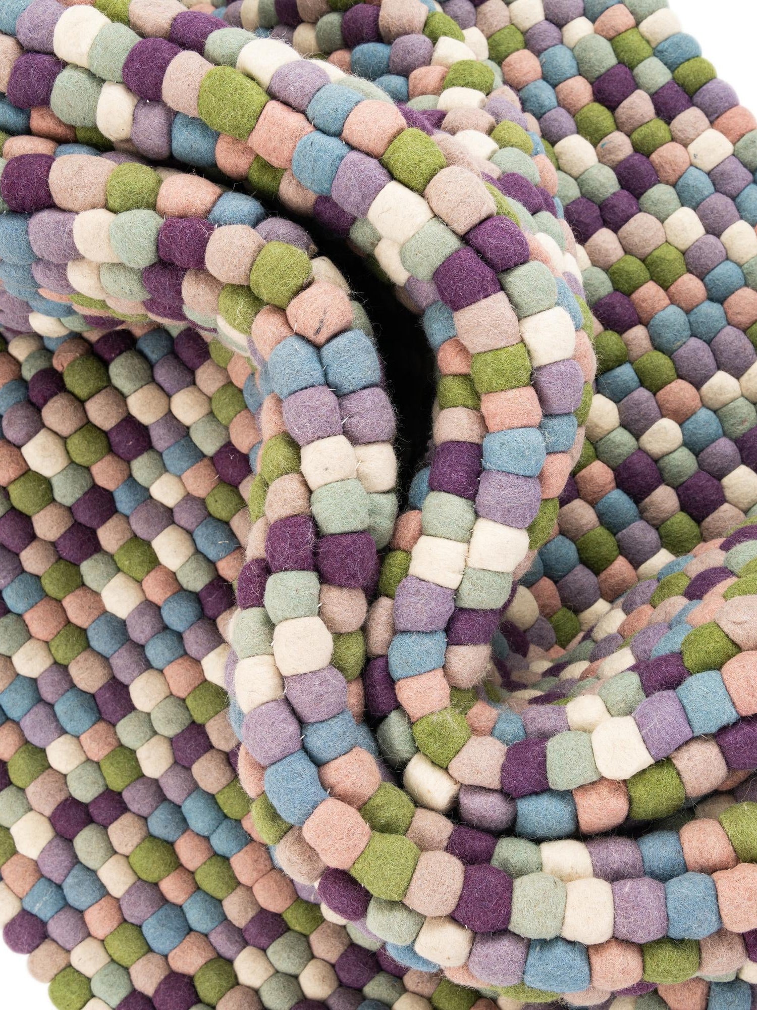 Pink and Purple 2' x 4' 1 Felt Ball Runner Area Rug Stunning All Natural 100% Wool Luxury Hand Woven Carpet for Modern Home Interiors Soft Touch Marshmallow Rug for Sale at Rug Engine