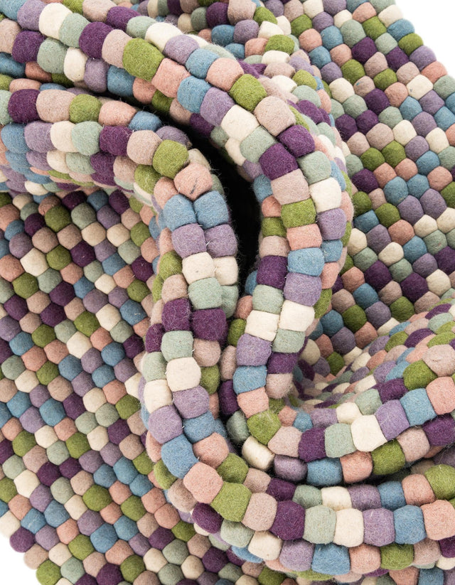 Pink and Purple 2' x 6' 1 Felt Ball Runner Area Rug Stunning All Natural 100% Wool Luxury Hand Woven Carpet for Modern Home Interiors Soft Touch Marshmallow Rug for Sale at Rug Engine