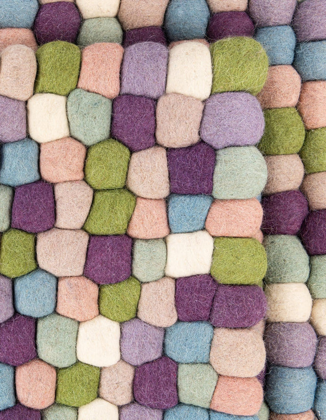 Pink and Purple 2' x 6' 1 Felt Ball Runner Area Rug Stunning All Natural 100% Wool Luxury Hand Woven Carpet for Modern Home Interiors Soft Touch Marshmallow Rug for Sale at Rug Engine