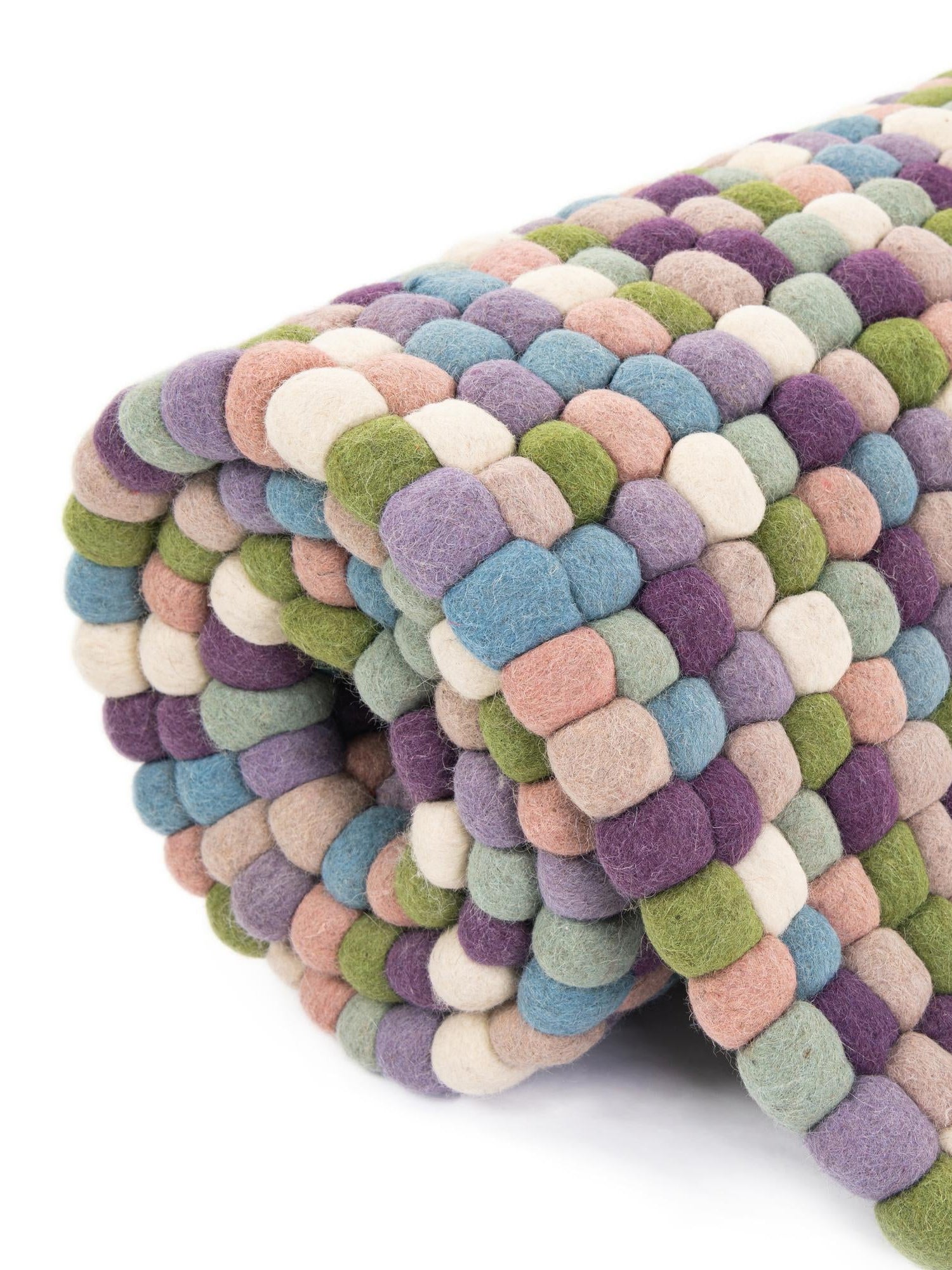 Pink and Purple 2' x 8' Felt Ball Runner Area Rug Stunning All Natural 100% Wool Luxury Hand Woven Carpet for Modern Home Interiors Soft Touch Marshmallow Rug for Sale at Rug Engine