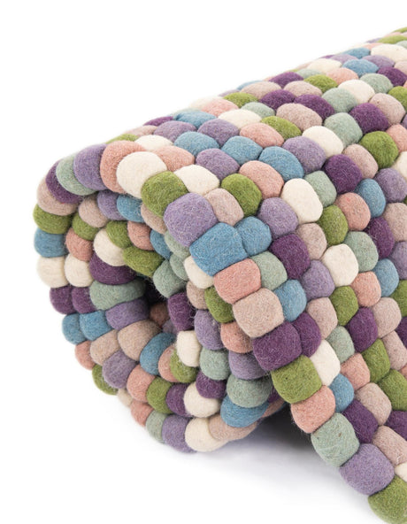 Pink and Purple 2' x 8' Felt Ball Runner Area Rug Stunning All Natural 100% Wool Luxury Hand Woven Carpet for Modern Home Interiors Soft Touch Marshmallow Rug for Sale at Rug Engine