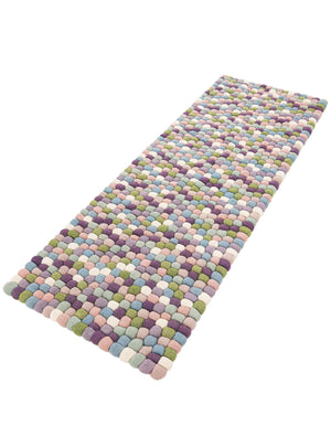 Pink and Purple 2' x 6' 1 Felt Ball Runner Area Rug Stunning All Natural 100% Wool Luxury Hand Woven Carpet for Modern Home Interiors Soft Touch Marshmallow Rug for Sale at Rug Engine