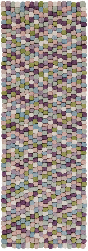 Pink and Purple 2' x 6' 1 Felt Ball Runner Area Rug Stunning All Natural 100% Wool Luxury Hand Woven Carpet for Modern Home Interiors Soft Touch Marshmallow Rug for Sale at Rug Engine