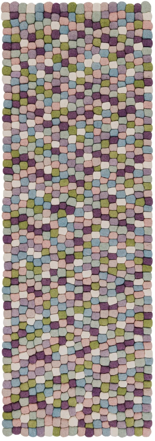 Pink and Purple 2' x 6' 1 Felt Ball Runner Area Rug Stunning All Natural 100% Wool Luxury Hand Woven Carpet for Modern Home Interiors Soft Touch Marshmallow Rug for Sale at Rug Engine