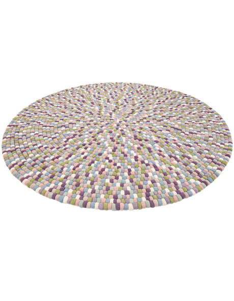 Pink and Purple 7' 10 x 7' 10 Felt Ball Round Area Rug Stunning All Natural 100% Wool Luxury Hand Woven Carpet for Modern Home Interiors Soft Touch Marshmallow Rug for Sale at Rug Engine
