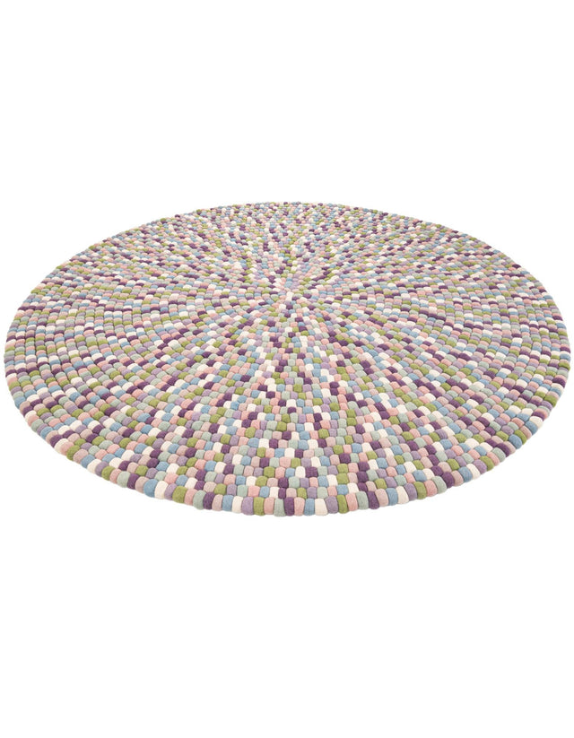 Pink and Purple 7' 10 x 7' 10 Felt Ball Round Area Rug Stunning All Natural 100% Wool Luxury Hand Woven Carpet for Modern Home Interiors Soft Touch Marshmallow Rug for Sale at Rug Engine