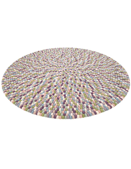 Pink and Purple 7' 10 x 7' 10 Felt Ball Round Area Rug Stunning All Natural 100% Wool Luxury Hand Woven Carpet for Modern Home Interiors Soft Touch Marshmallow Rug for Sale at Rug Engine