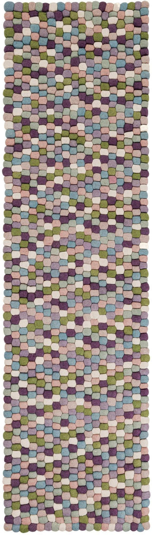 Pink and Purple 2' x 8' Felt Ball Runner Area Rug Stunning All Natural 100% Wool Luxury Hand Woven Carpet for Modern Home Interiors Soft Touch Marshmallow Rug for Sale at Rug Engine