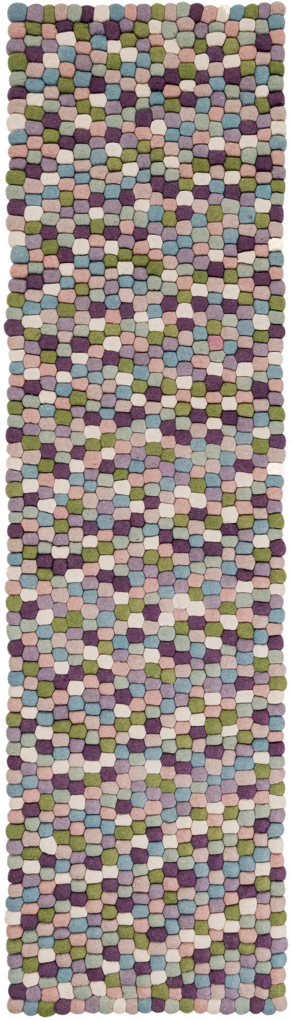 Pink and Purple 2' x 8' Felt Ball Runner Area Rug Stunning All Natural 100% Wool Luxury Hand Woven Carpet for Modern Home Interiors Soft Touch Marshmallow Rug for Sale at Rug Engine