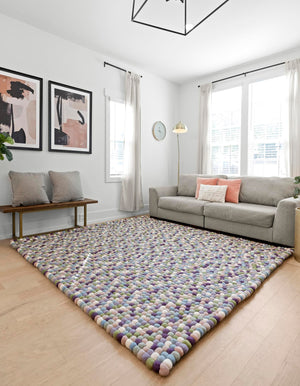 Pink and Purple 7' 10 x 7' 10 Felt Ball Square Area Rug Stunning All Natural 100% Wool Luxury Hand Woven Carpet for Modern Home Interiors Soft Touch Marshmallow Rug for Sale at Rug Engine