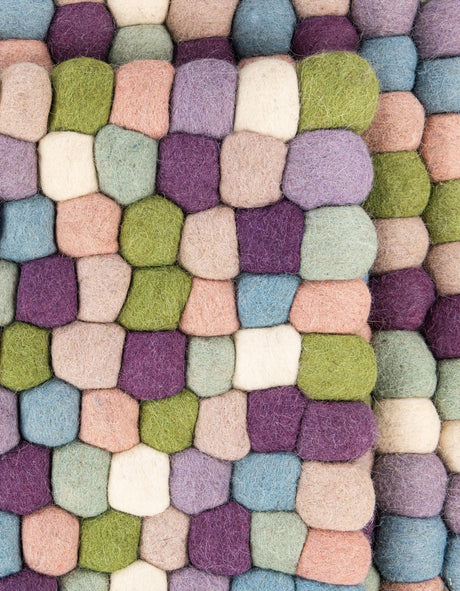 Pink and Purple 7' 10 x 7' 10 Felt Ball Square Area Rug Stunning All Natural 100% Wool Luxury Hand Woven Carpet for Modern Home Interiors Soft Touch Marshmallow Rug for Sale at Rug Engine