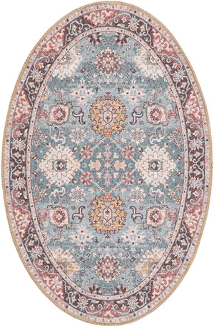 Washable Green 2' x 2' Timeless Round Area Rug Easy to Clean Stain Resistant & Durable Traditional Classic Vintage Design Carpet for Sale at Rug Engine