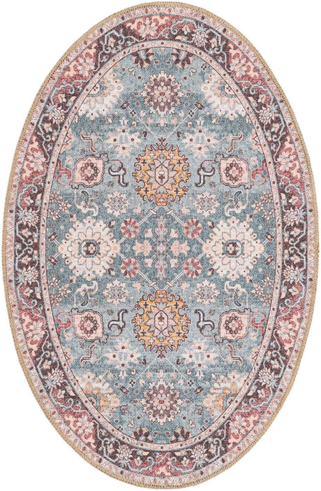 Washable Green 2' x 2' Timeless Round Area Rug Easy to Clean Stain Resistant & Durable Traditional Classic Vintage Design Carpet for Sale at Rug Engine
