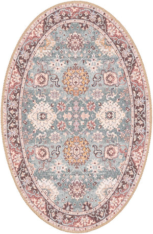 Washable Green 2' x 3' 1 Timeless Oval Area Rug Easy to Clean Stain Resistant & Durable Traditional Classic Vintage Design Carpet for Sale at Rug Engine