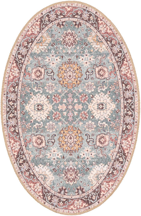 Washable Green 2' x 3' 1 Timeless Oval Area Rug Easy to Clean Stain Resistant & Durable Traditional Classic Vintage Design Carpet for Sale at Rug Engine