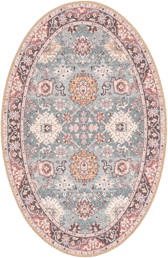 Washable Green 2' x 3' 1 Timeless Oval Area Rug Easy to Clean Stain Resistant & Durable Traditional Classic Vintage Design Carpet for Sale at Rug Engine