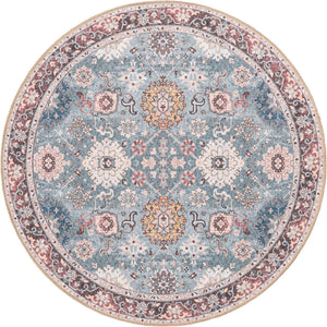 Washable Green 3' 6 x 3' 6 Timeless Round Area Rug Easy to Clean Stain Resistant & Durable Traditional Classic Vintage Design Carpet for Sale at Rug Engine