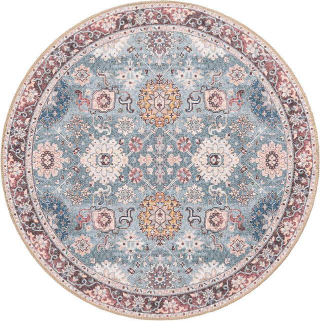 Washable Green 3' 6 x 3' 6 Timeless Round Area Rug Easy to Clean Stain Resistant & Durable Traditional Classic Vintage Design Carpet for Sale at Rug Engine