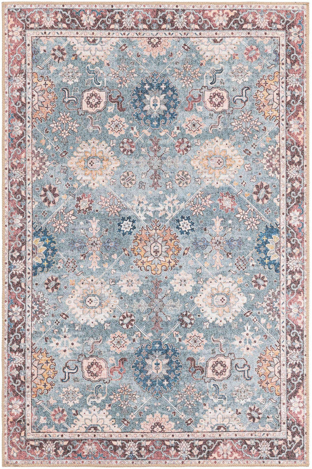 Washable Green 4' 1 x 6' 1 Timeless Rectangle Area Rug Easy to Clean Stain Resistant & Durable Traditional Classic Vintage Design Carpet for Sale at Rug Engine