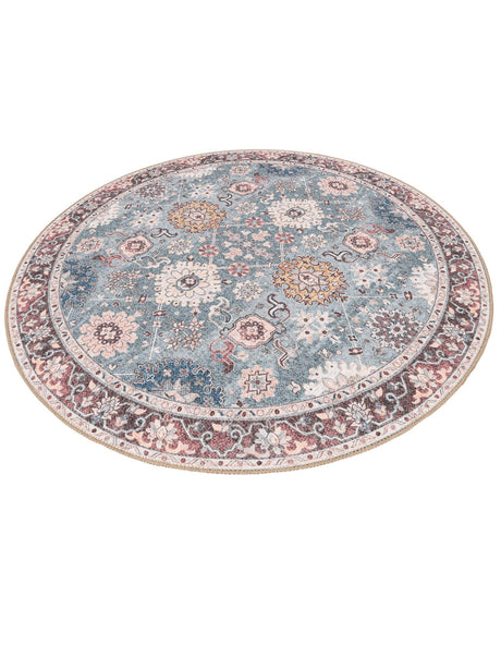 Washable Green 5' 1 x 5' 1 Timeless Round Area Rug Easy to Clean Stain Resistant & Durable Traditional Classic Vintage Design Carpet for Sale at Rug Engine