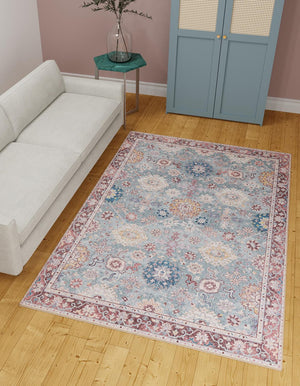 Washable Green 5' 1 x 8' Timeless Rectangle Area Rug Easy to Clean Stain Resistant & Durable Traditional Classic Vintage Design Carpet for Sale at Rug Engine