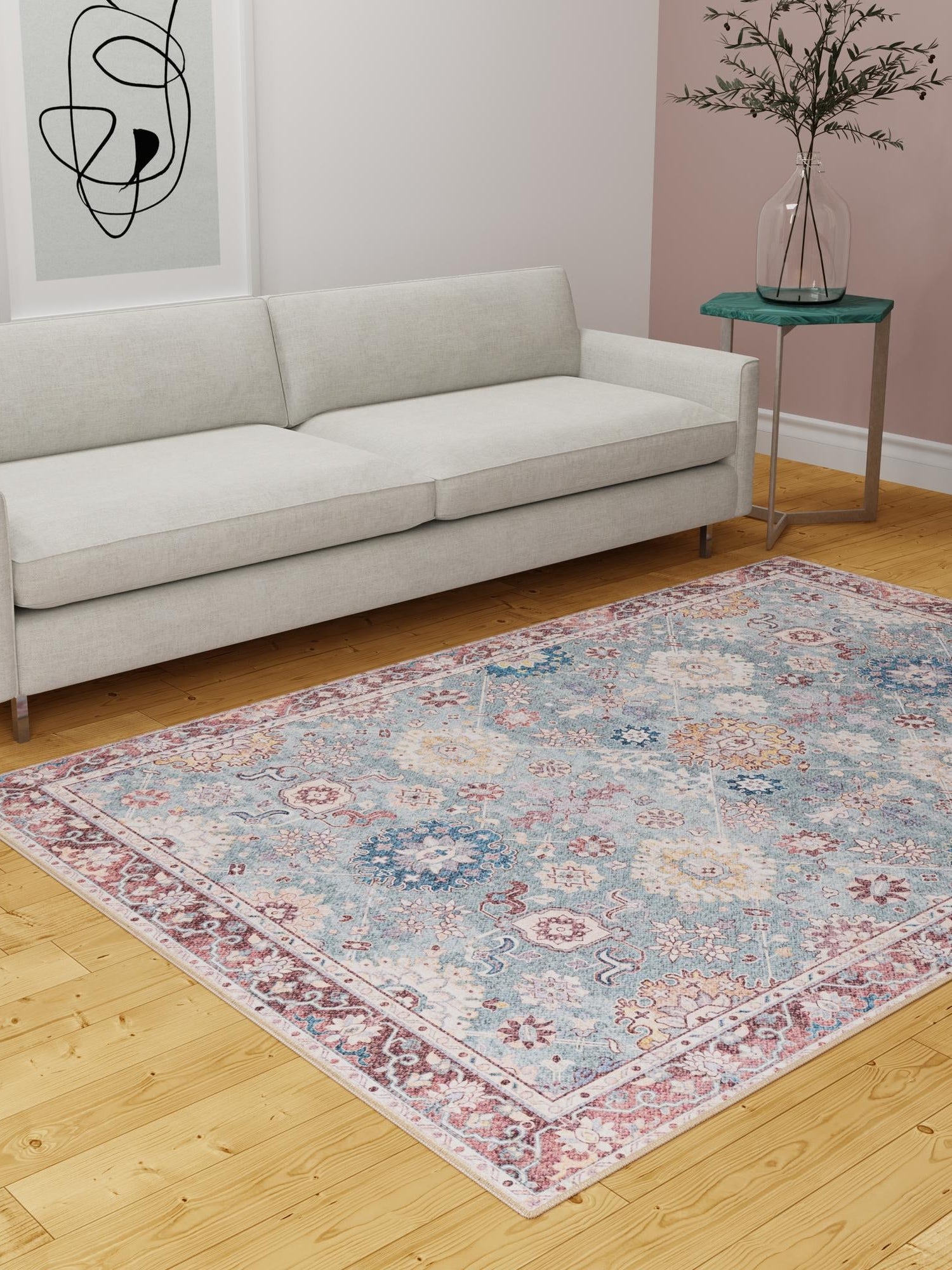 Washable Green 8' 4 x 12' Timeless Rectangle Area Rug Easy to Clean Stain Resistant & Durable Traditional Classic Vintage Design Carpet for Sale at Rug Engine