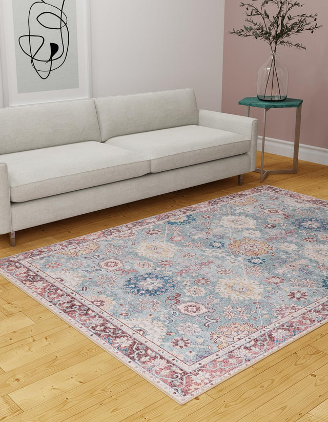 Washable Green 5' 1 x 8' Timeless Rectangle Area Rug Easy to Clean Stain Resistant & Durable Traditional Classic Vintage Design Carpet for Sale at Rug Engine