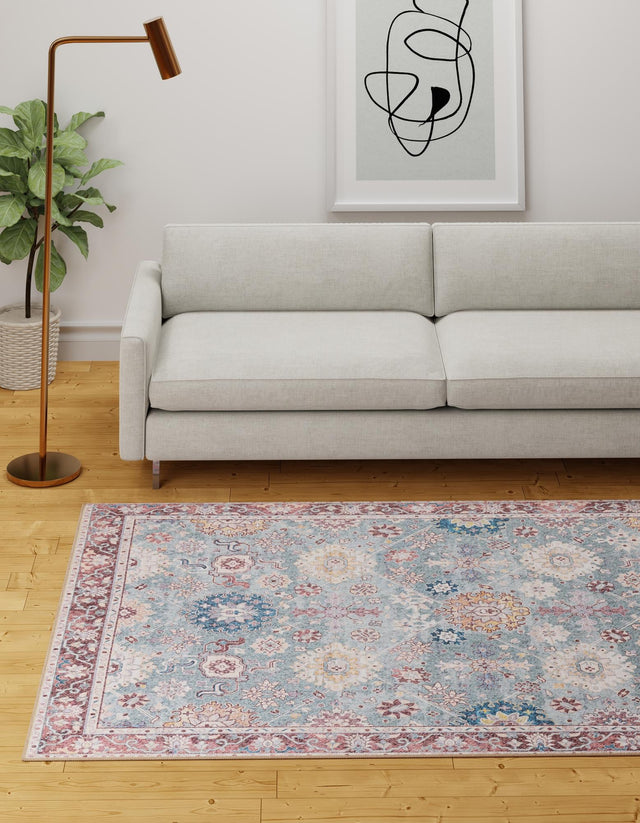 Washable Green 6' 1 x 9' Timeless Rectangle Area Rug Easy to Clean Stain Resistant & Durable Traditional Classic Vintage Design Carpet for Sale at Rug Engine