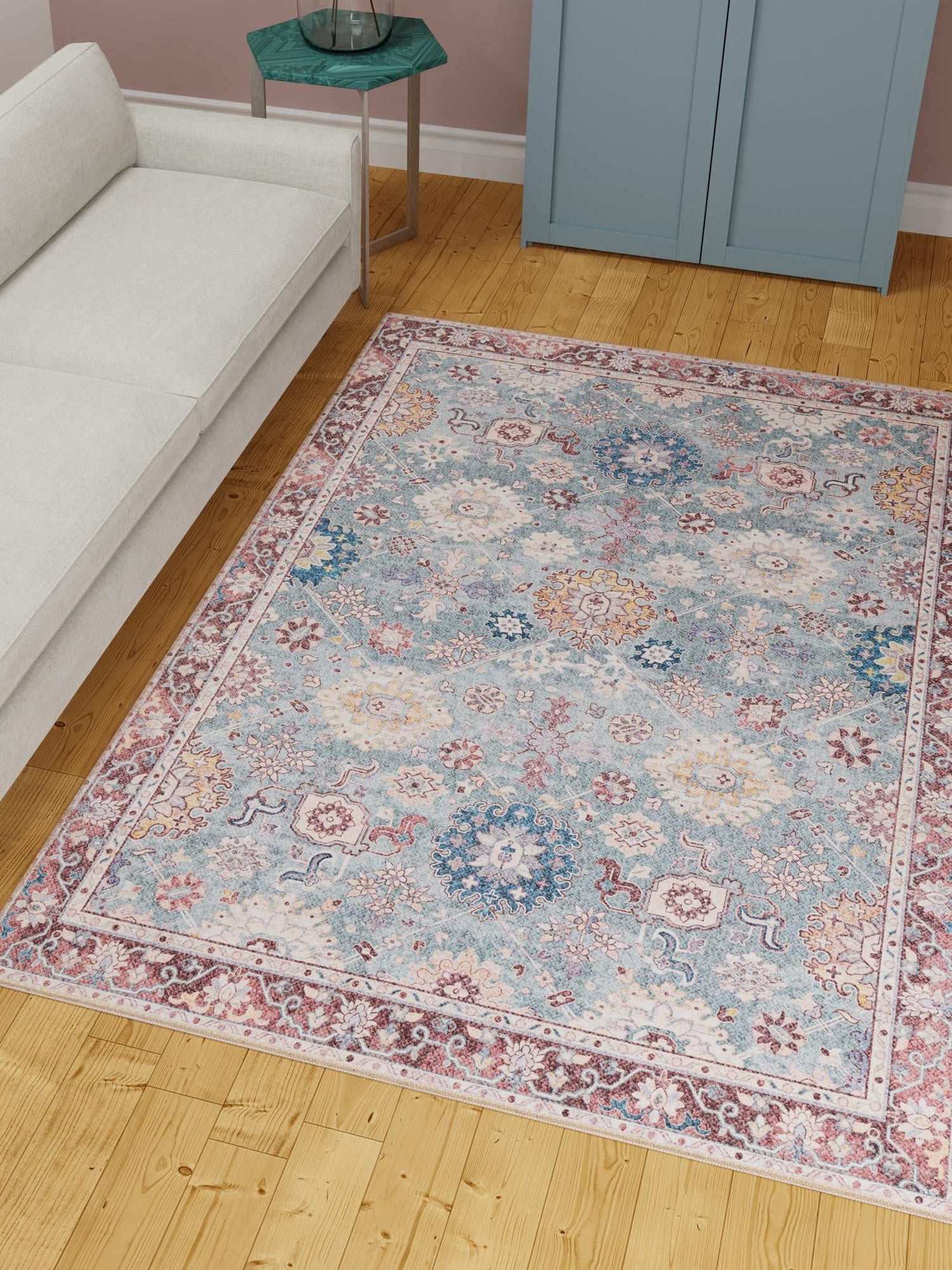 Washable Green 9' 5 x 13' 1 Timeless Rectangle Area Rug Easy to Clean Stain Resistant & Durable Traditional Classic Vintage Design Carpet for Sale at Rug Engine