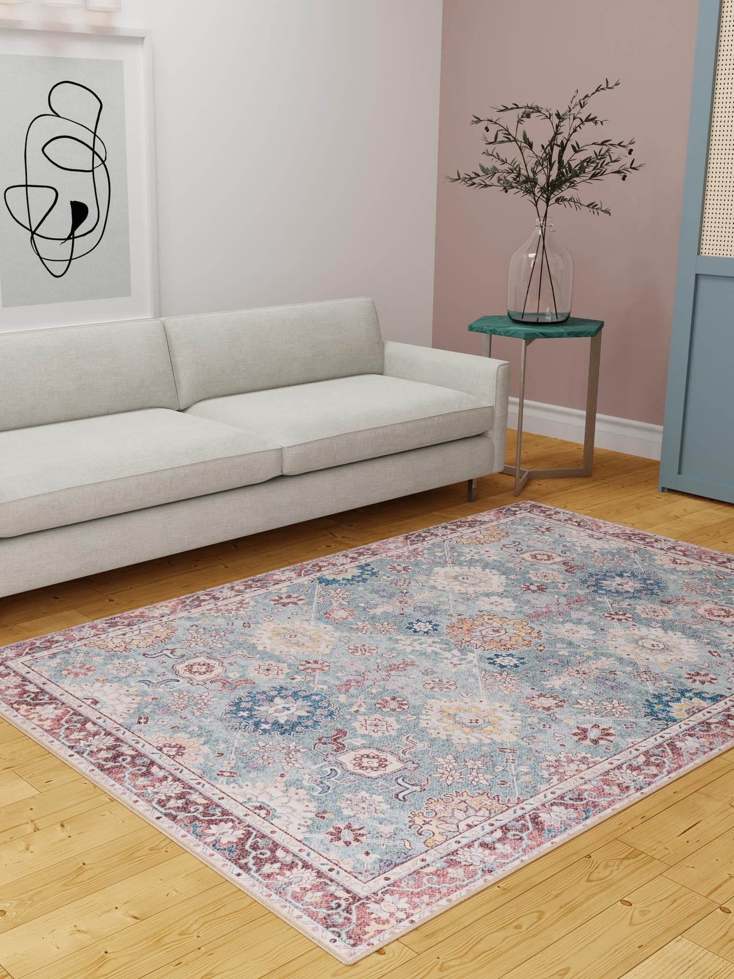 Washable Green 9' 5 x 13' 1 Timeless Rectangle Area Rug Easy to Clean Stain Resistant & Durable Traditional Classic Vintage Design Carpet for Sale at Rug Engine