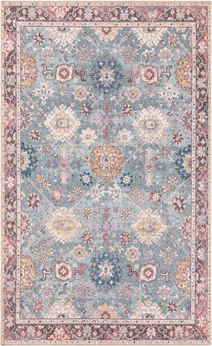 Washable Green 5' 1 x 8' Timeless Rectangle Area Rug Easy to Clean Stain Resistant & Durable Traditional Classic Vintage Design Carpet for Sale at Rug Engine