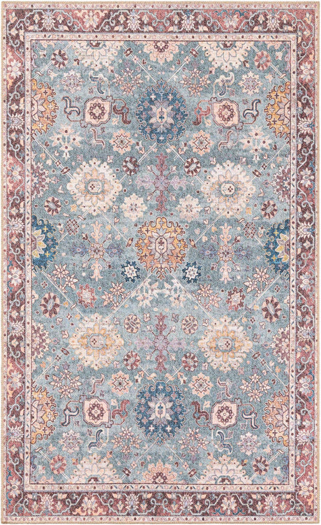 Washable Green 5' 1 x 8' Timeless Rectangle Area Rug Easy to Clean Stain Resistant & Durable Traditional Classic Vintage Design Carpet for Sale at Rug Engine