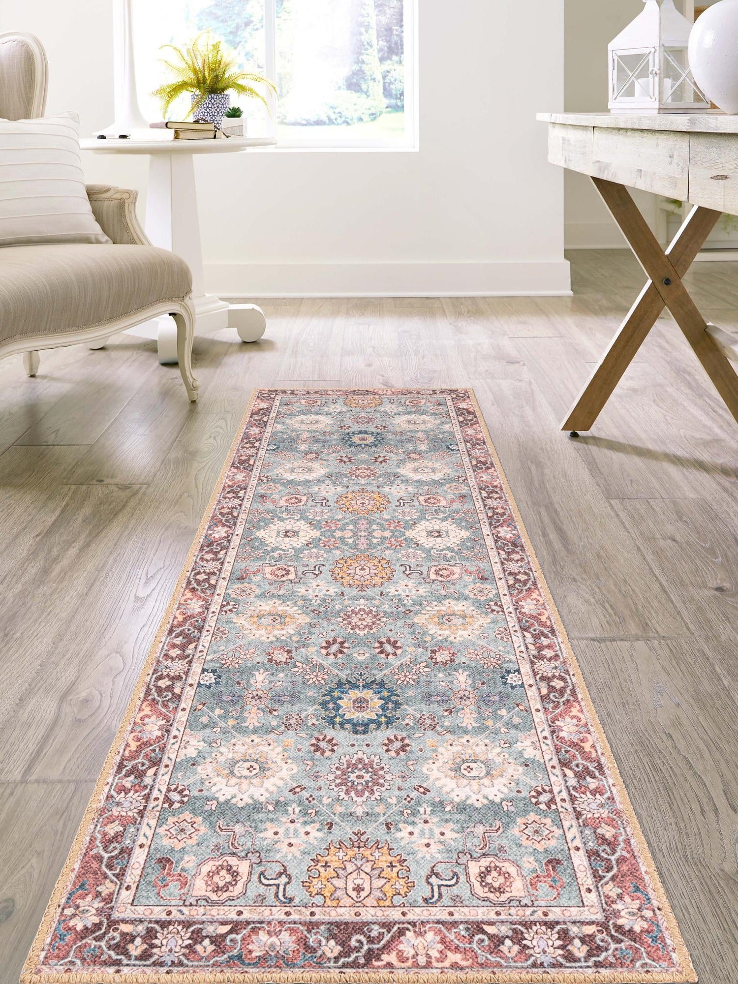 Washable Green 2' 7 x 10' Timeless Runner Area Rug Easy to Clean Stain Resistant & Durable Traditional Classic Vintage Design Carpet for Sale at Rug Engine