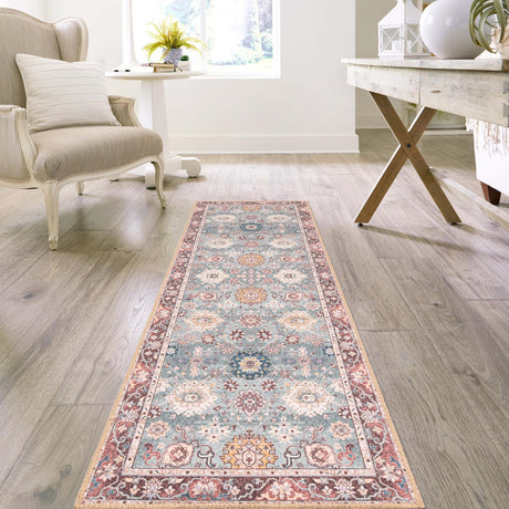 Washable Green 2' x 8' Timeless Runner Area Rug Easy to Clean Stain Resistant & Durable Traditional Classic Vintage Design Carpet for Sale at Rug Engine