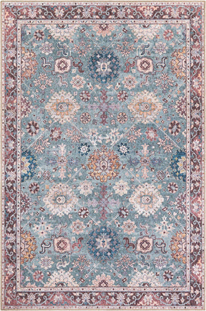 Washable Green 6' 1 x 9' Timeless Rectangle Area Rug Easy to Clean Stain Resistant & Durable Traditional Classic Vintage Design Carpet for Sale at Rug Engine