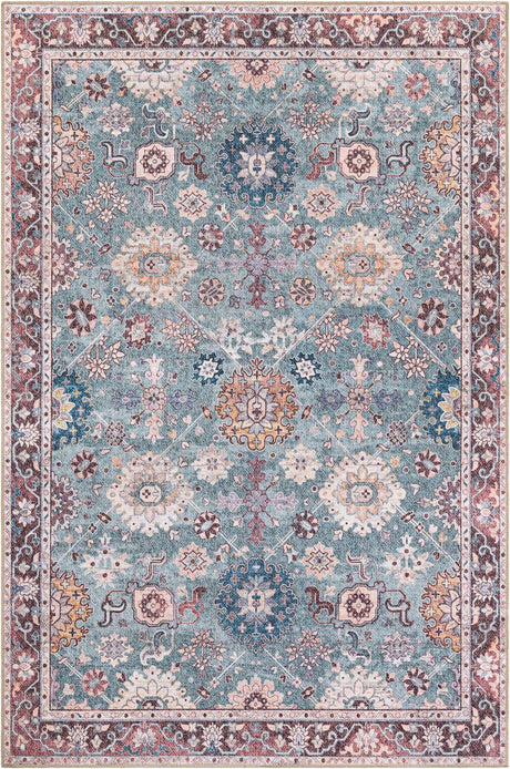 Washable Green 6' 1 x 9' Timeless Rectangle Area Rug Easy to Clean Stain Resistant & Durable Traditional Classic Vintage Design Carpet for Sale at Rug Engine