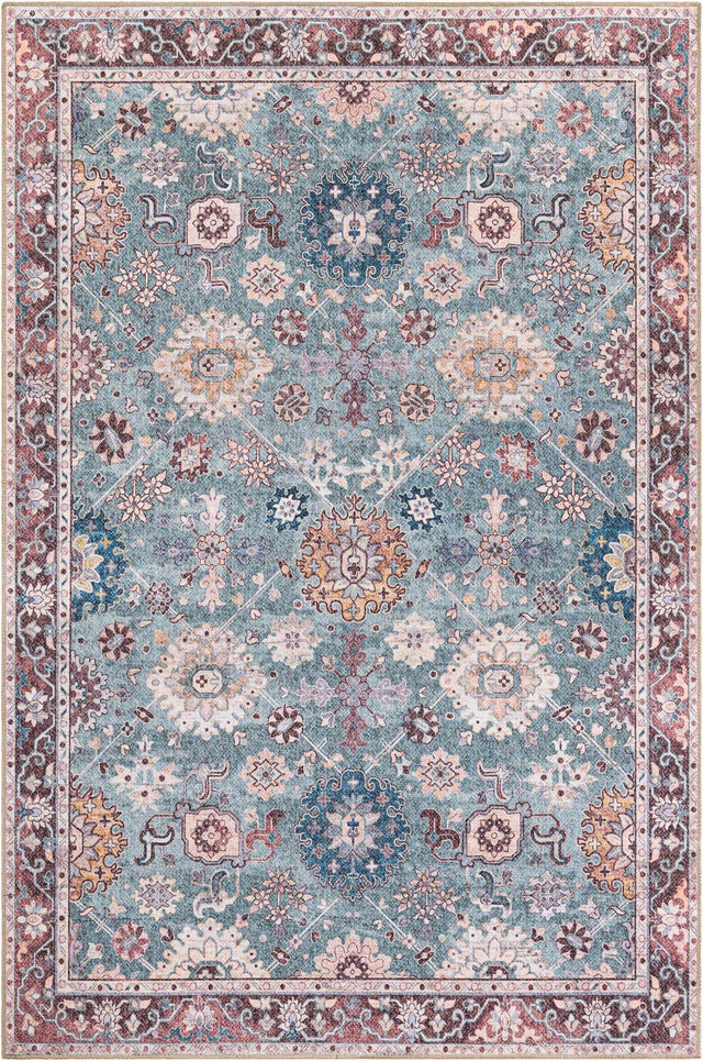 Washable Green 6' 1 x 9' Timeless Rectangle Area Rug Easy to Clean Stain Resistant & Durable Traditional Classic Vintage Design Carpet for Sale at Rug Engine