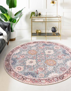 Washable Green 3' 6 x 3' 6 Timeless Round Area Rug Easy to Clean Stain Resistant & Durable Traditional Classic Vintage Design Carpet for Sale at Rug Engine