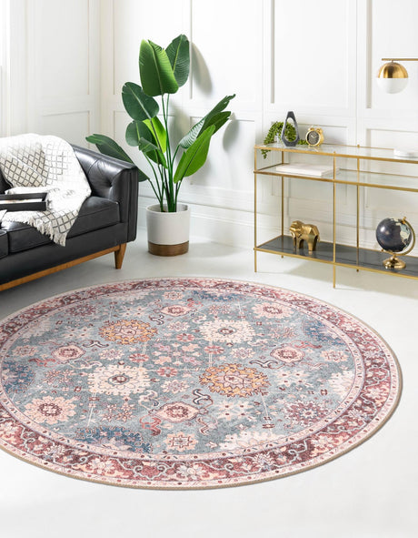 Washable Green 7' 10 x 7' 10 Timeless Round Area Rug Easy to Clean Stain Resistant & Durable Traditional Classic Vintage Design Carpet for Sale at Rug Engine