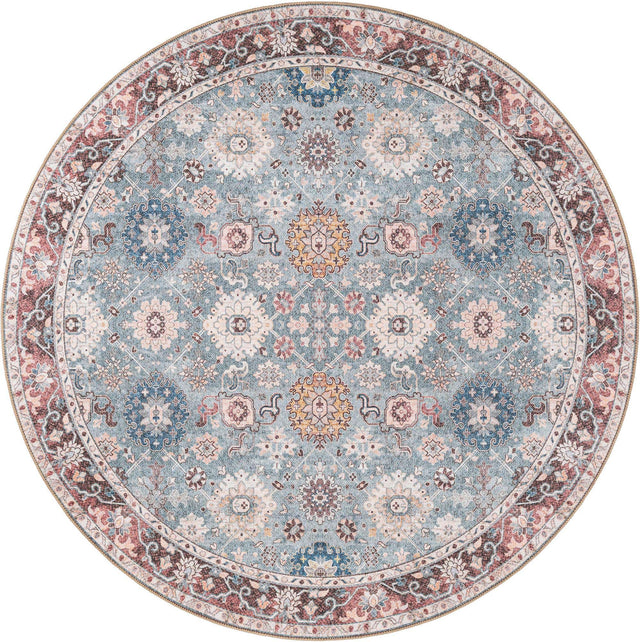 Washable Green 7' 10 x 7' 10 Timeless Round Area Rug Easy to Clean Stain Resistant & Durable Traditional Classic Vintage Design Carpet for Sale at Rug Engine