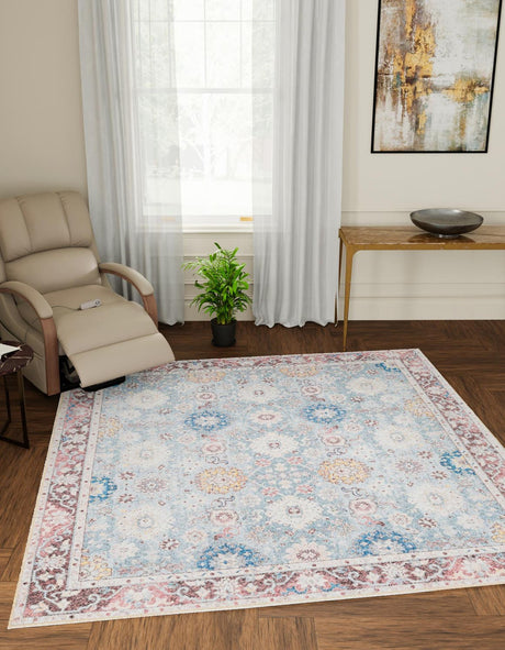 Washable Green 7' 10 x 7' 10 Timeless Square Area Rug Easy to Clean Stain Resistant & Durable Traditional Classic Vintage Design Carpet for Sale at Rug Engine