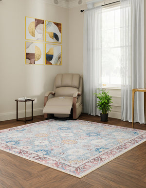 Washable Green 7' 10 x 7' 10 Timeless Square Area Rug Easy to Clean Stain Resistant & Durable Traditional Classic Vintage Design Carpet for Sale at Rug Engine
