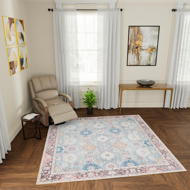 Washable Green 7' 10 x 7' 10 Timeless Square Area Rug Easy to Clean Stain Resistant & Durable Traditional Classic Vintage Design Carpet for Sale at Rug Engine
