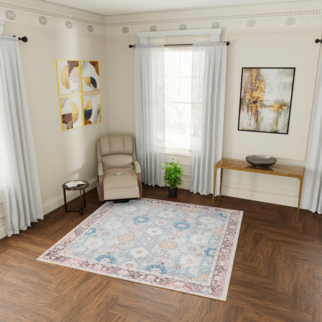 Washable Green 7' 10 x 7' 10 Timeless Square Area Rug Easy to Clean Stain Resistant & Durable Traditional Classic Vintage Design Carpet for Sale at Rug Engine
