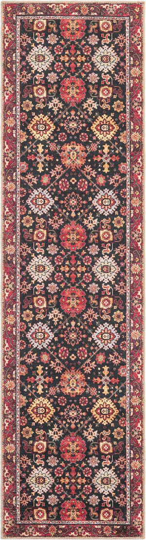 Washable Black 2' 7 x 10' Timeless Runner Area Rug Easy to Clean Stain Resistant & Durable Traditional Classic Vintage Design Carpet for Sale at Rug Engine