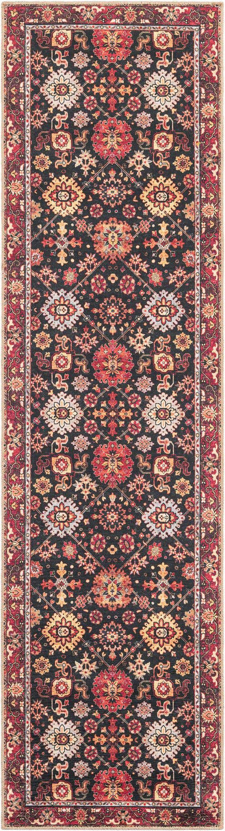 Washable Black 2' 7 x 10' Timeless Runner Area Rug Easy to Clean Stain Resistant & Durable Traditional Classic Vintage Design Carpet for Sale at Rug Engine