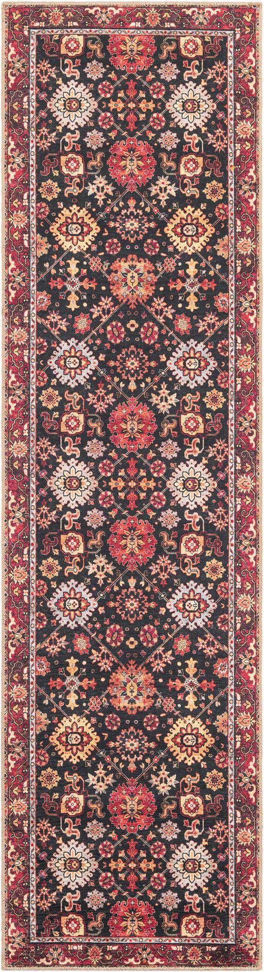 Washable Black 2' 7 x 10' Timeless Runner Area Rug Easy to Clean Stain Resistant & Durable Traditional Classic Vintage Design Carpet for Sale at Rug Engine